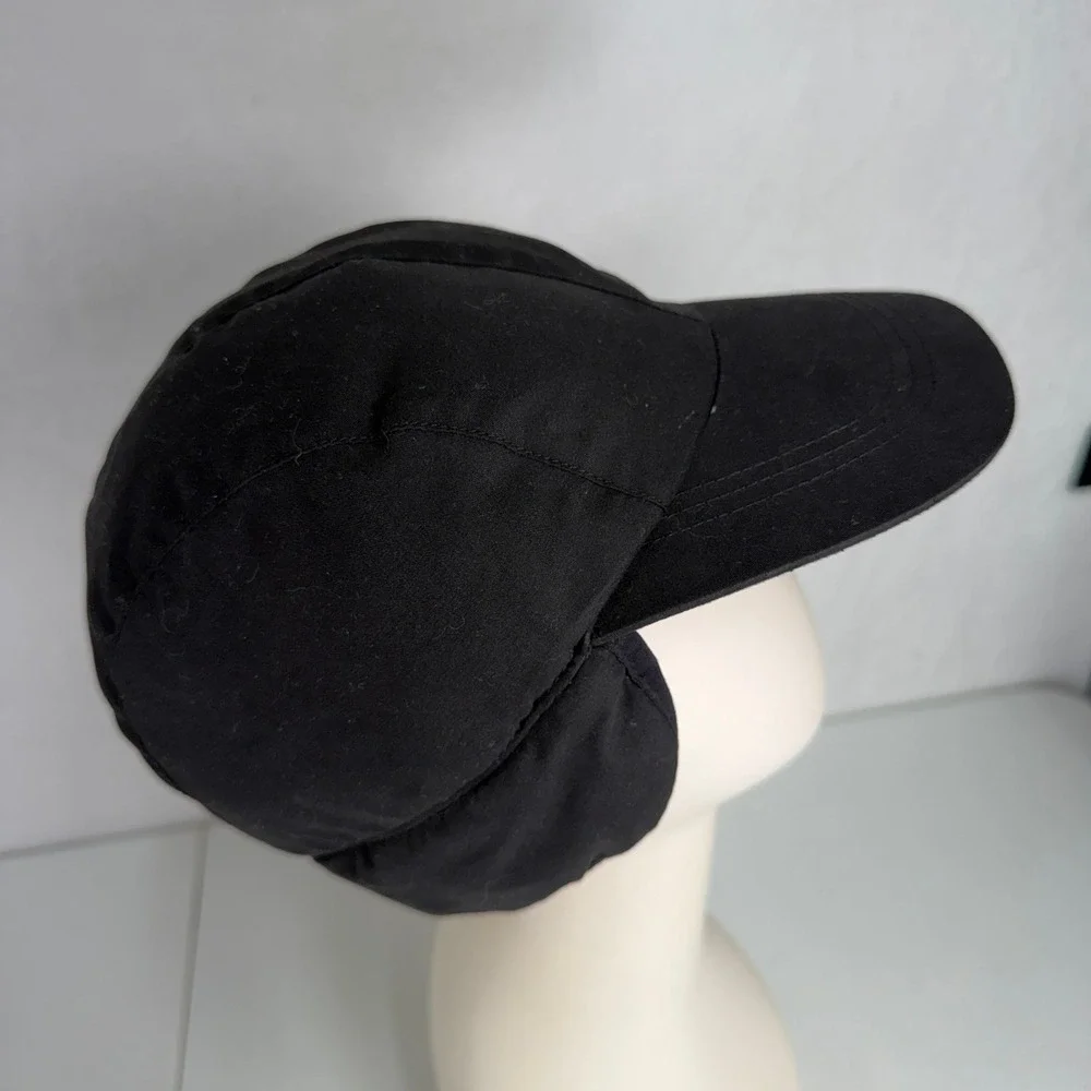 Eddie Bauer S / M Trapper Cap Down Insulated Ear Flap Quilted Hat Black Warm